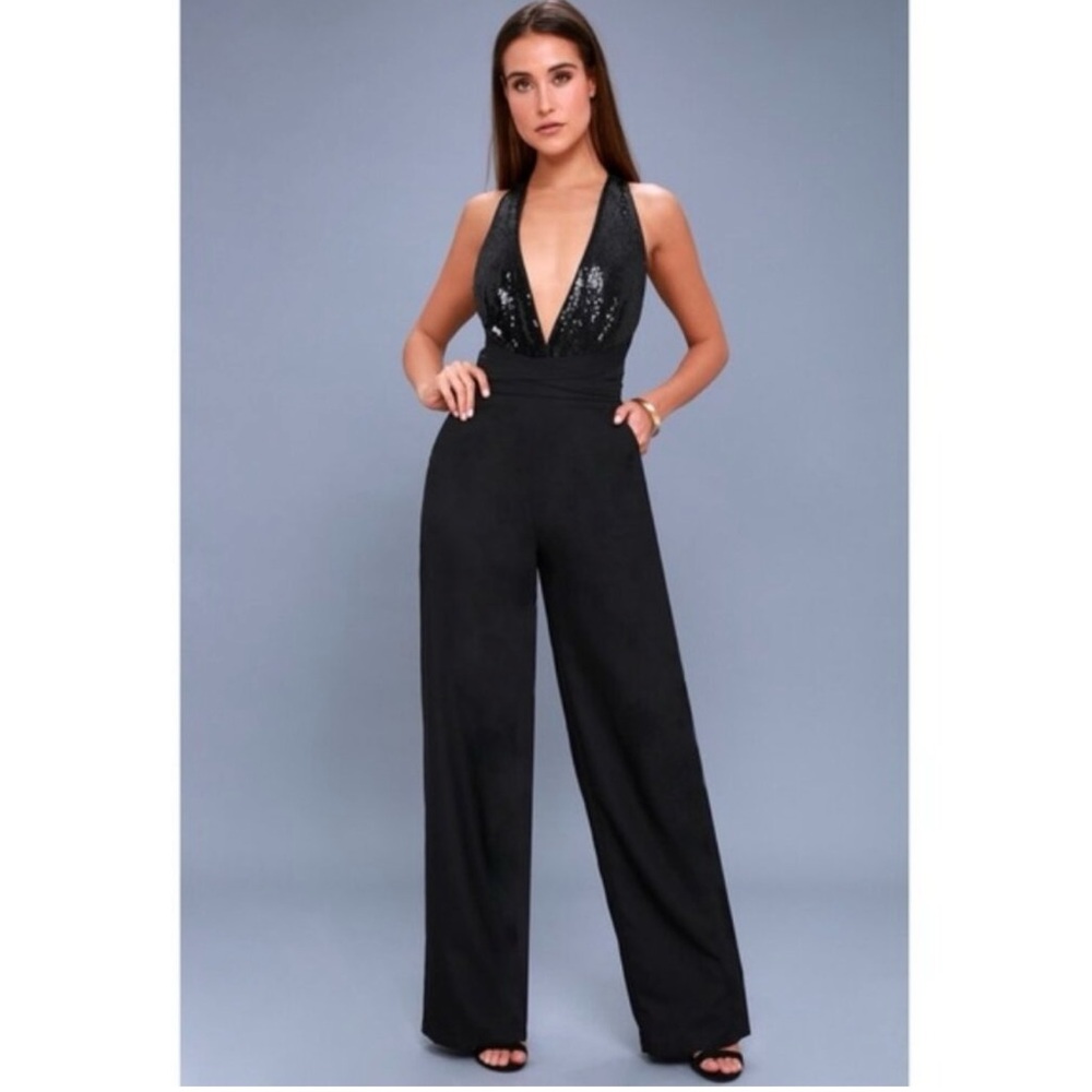 Lulus Elegant Black Sequin Jumpsuit